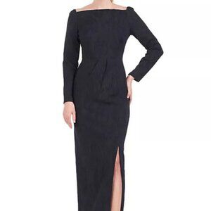 Kay Unger Dark Midnight Blue Jude Jacquard Column Gown